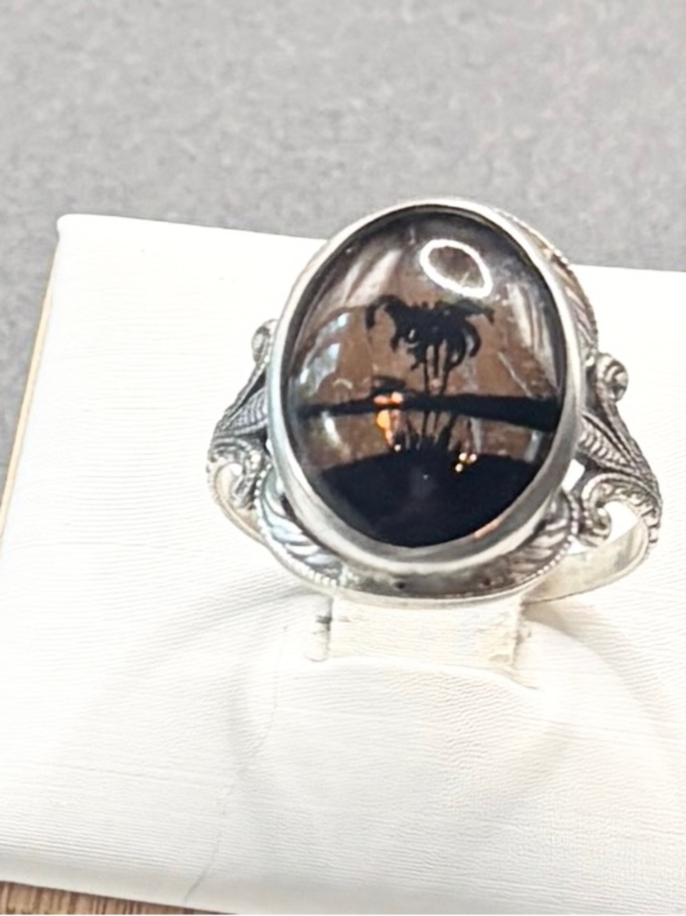 Sterling Silver Black and Brown Oval Statement Ring